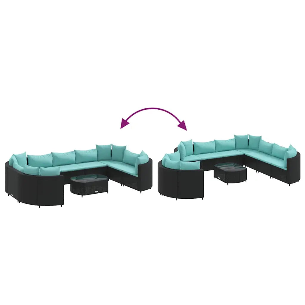 Set Divani da Giardino 10pz con Cuscini in Polyrattan Nero