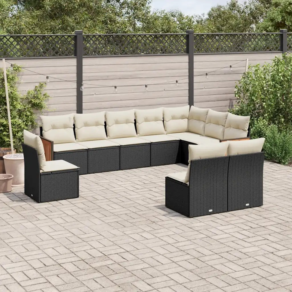 Set Divani da Giardino 10pz con Cuscini in Polyrattan Nero 3260152