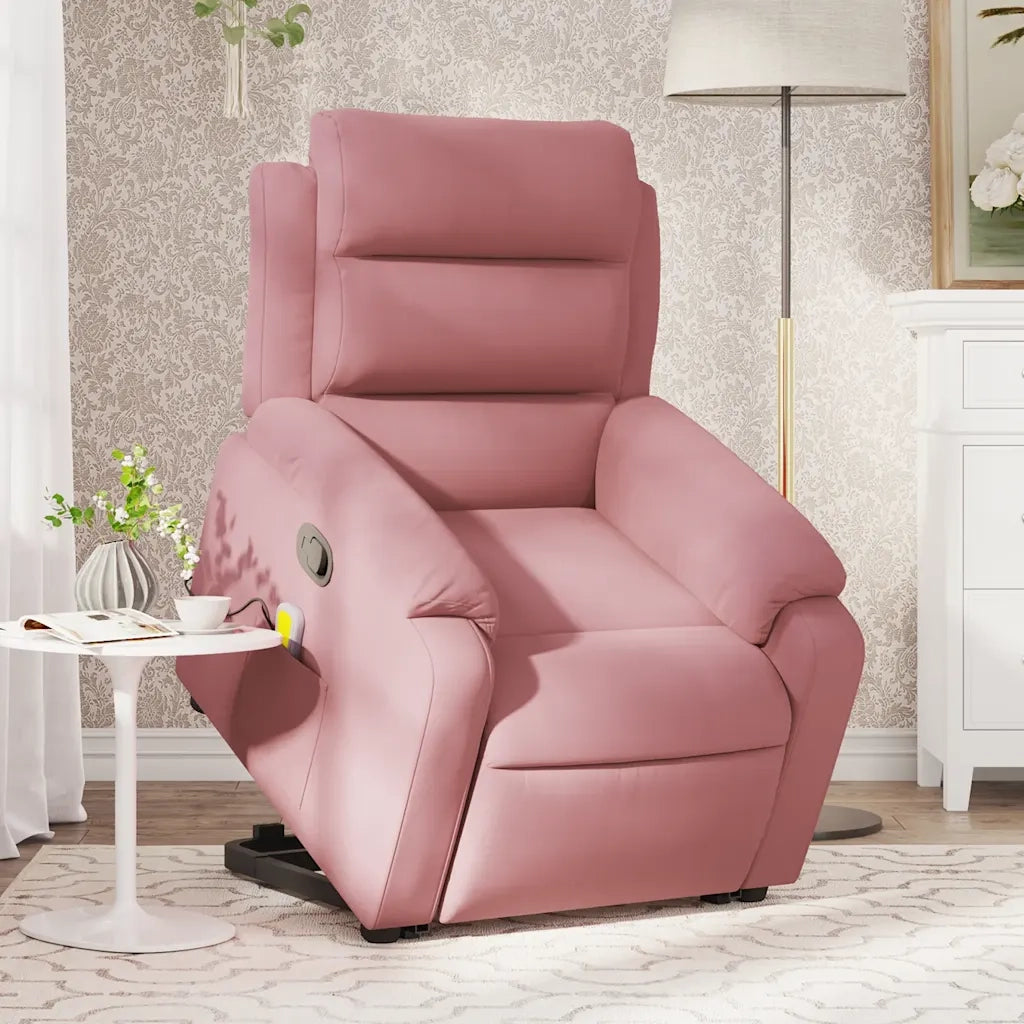 Poltrona Alzapersona Reclinabile Rosa in Velluto 3205107