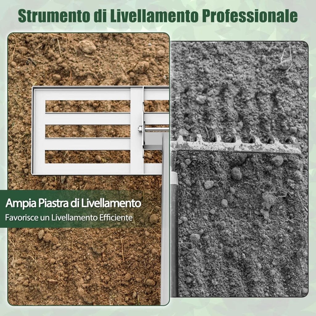Rastrello Livellatore per Prato, Attrezzo per la Livellatura del Prato con Manico Ergonomico, Livellatrice per Giardino, Cortile, Campo da Golf, Fattoria e Pascolo (Argento 75 x 25 cm)