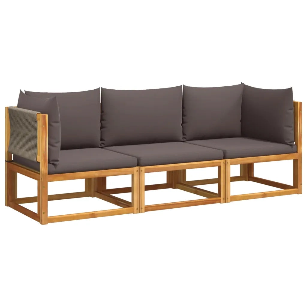 Set di divani da giardino 3 pezzi con cuscini in legno di acacia e corda