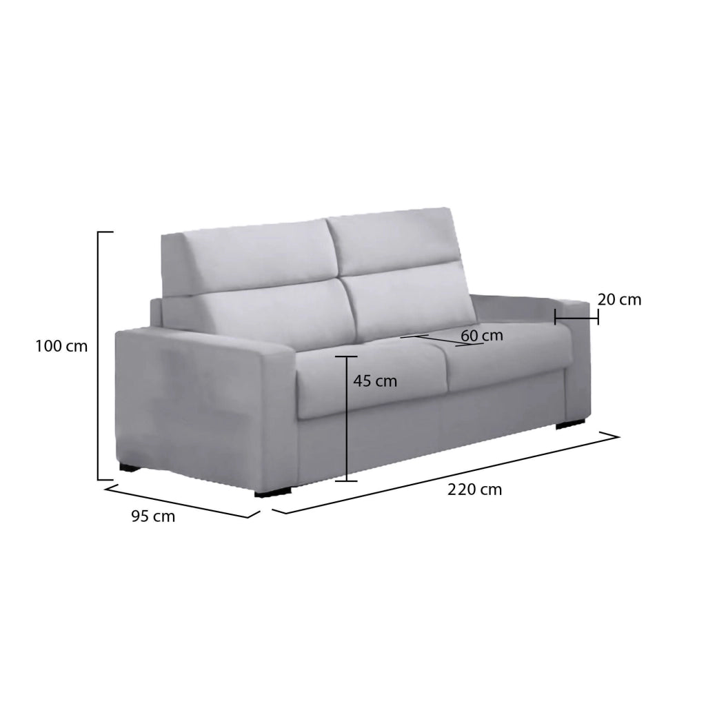 Ozegna, Divano Fisso 3 Posti Sfoderabile Made in Italy, 220x95 cm Grigio