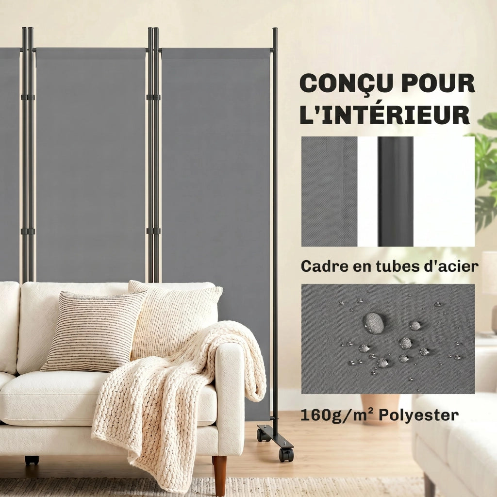 Paravent Pieghevole ¨C zephmum ¨C Grigio, Acciaio e Poliestere, 252x170 cm