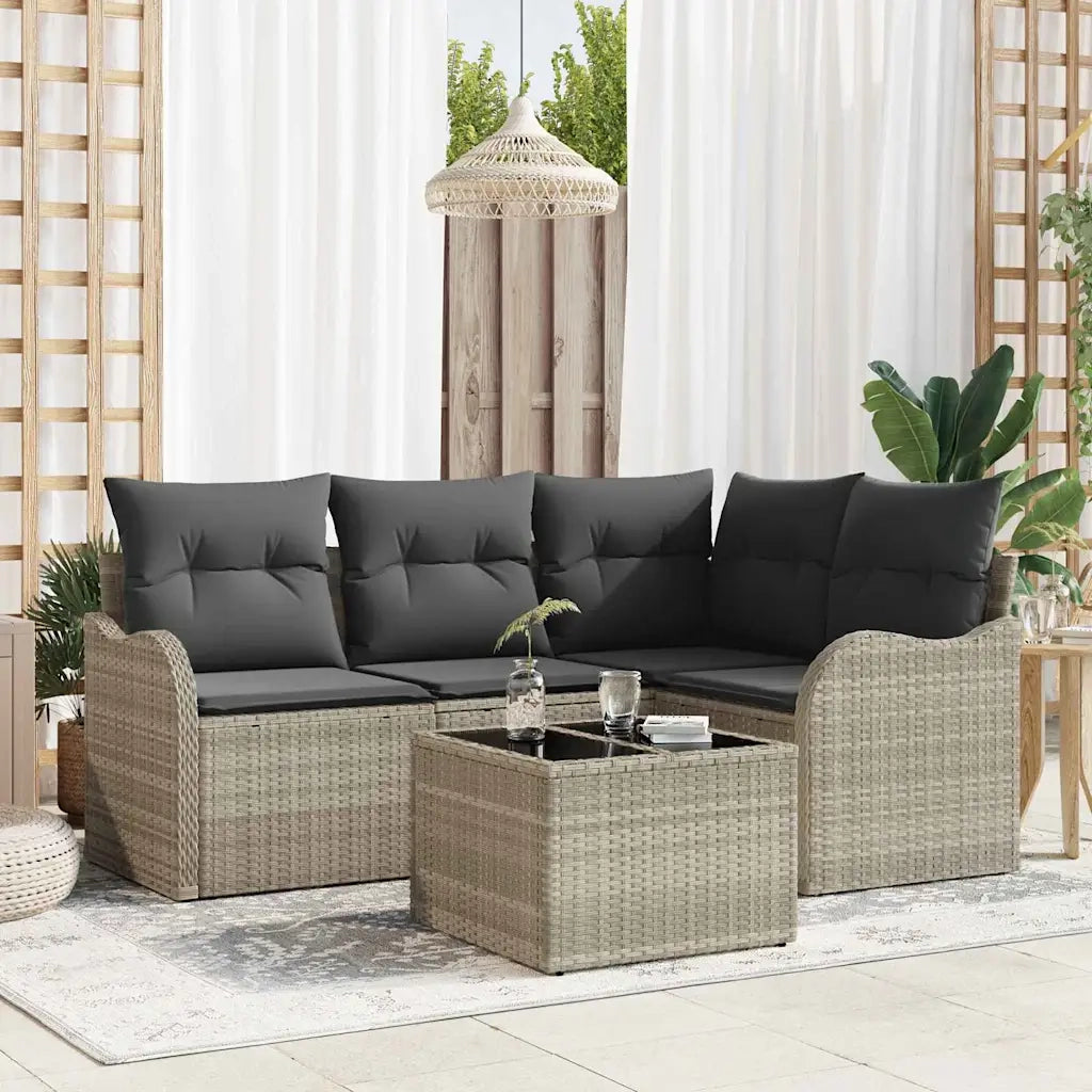 Set Divano da Giardino Grigio chiaro polyrattan