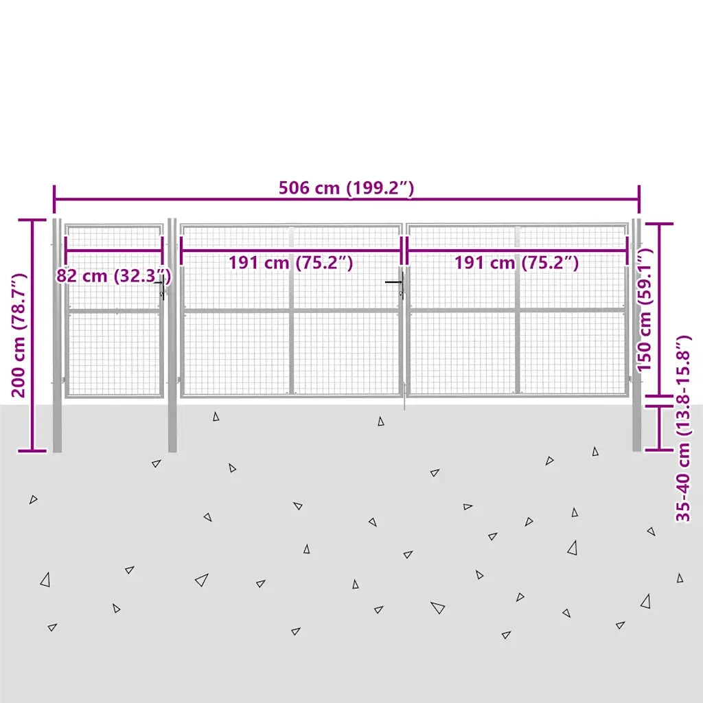 Cancello da Giardino in Acciaio 500x150 cm Argento 144355