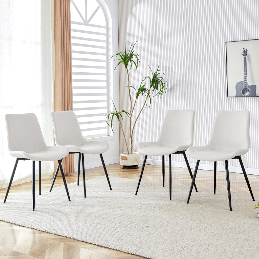 SEDIE da pranzo in PU bianco e metallo nero, Set da 4 pezzi
