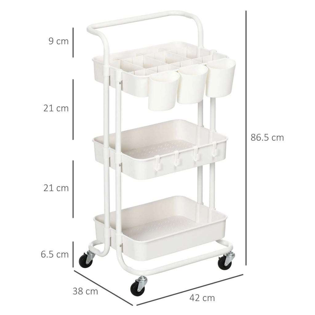 Carrello Cucina Multiuso a 3 Livelli con Cestini ¨C Minimal ¨C Bianco