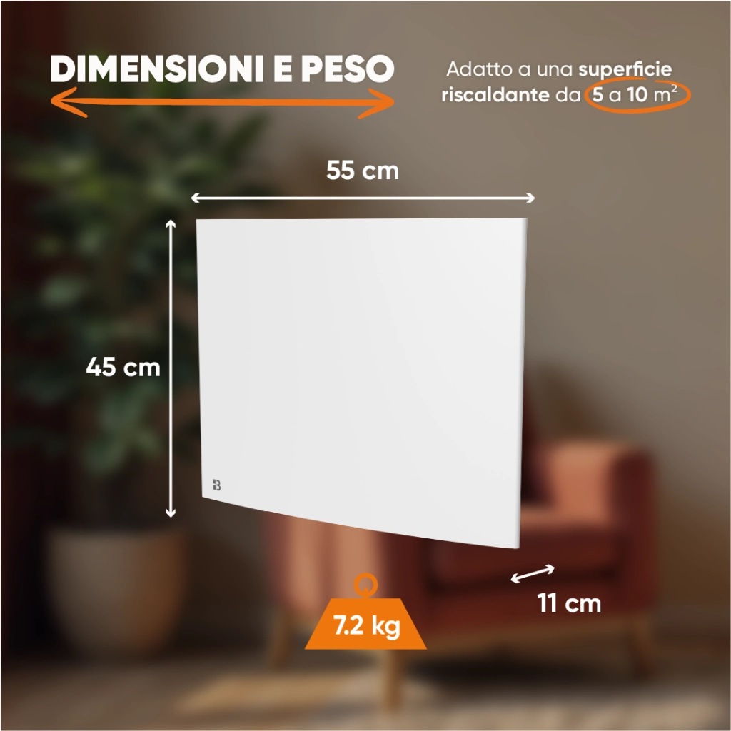 Radiatore elettrico fisso a inerzia secca in ghisa Bestherm BIA 1000W, orizzontale, bianco