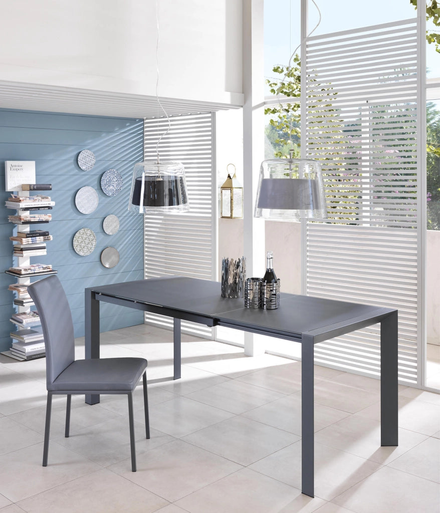 Pixel Tavolo Allungabile 122/182 cm in Vetro Temperato Acidato Grigio e Gambe in Metallo - Design Moderno per la Zona Living o Cucina