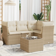 Set Divano da Giardino 5 pz con Cuscini Beige in Polyrattan
