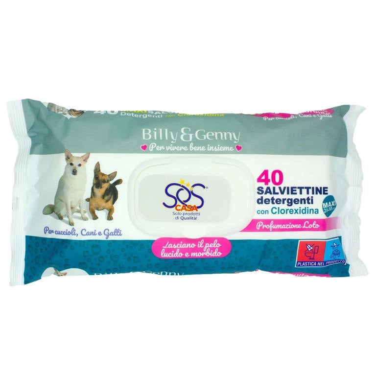 Salviette Detergenti Pet Billy&Genny 40 Pezzi Profumo Loto