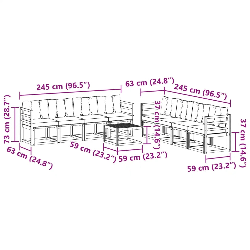 Set di divani da esterno con cuscino 9 pcs Bianco e Nero 3389322