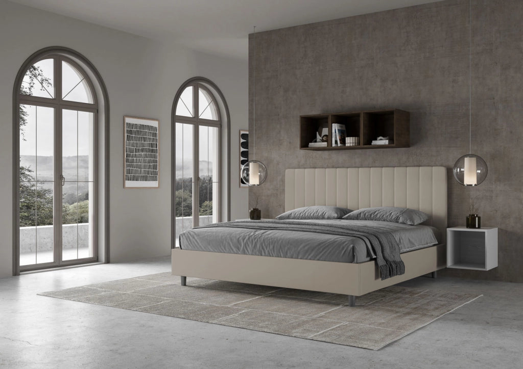 BS COM Letto matrimoniale king size senza rete imbottito 180x210 similpelle tortora