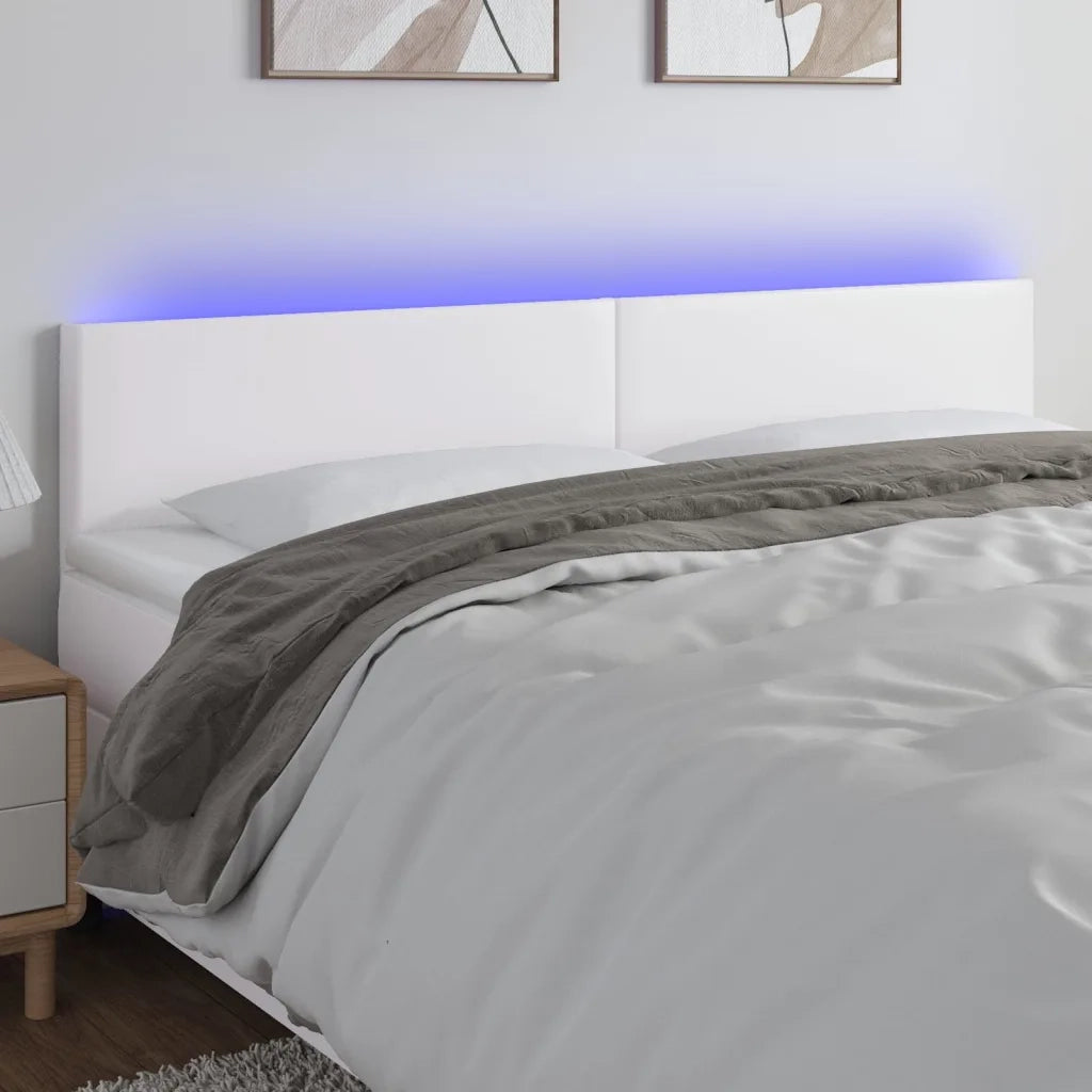 Testiera | Testata Bianca a LED 200x5x78/88 cm in Similpelle