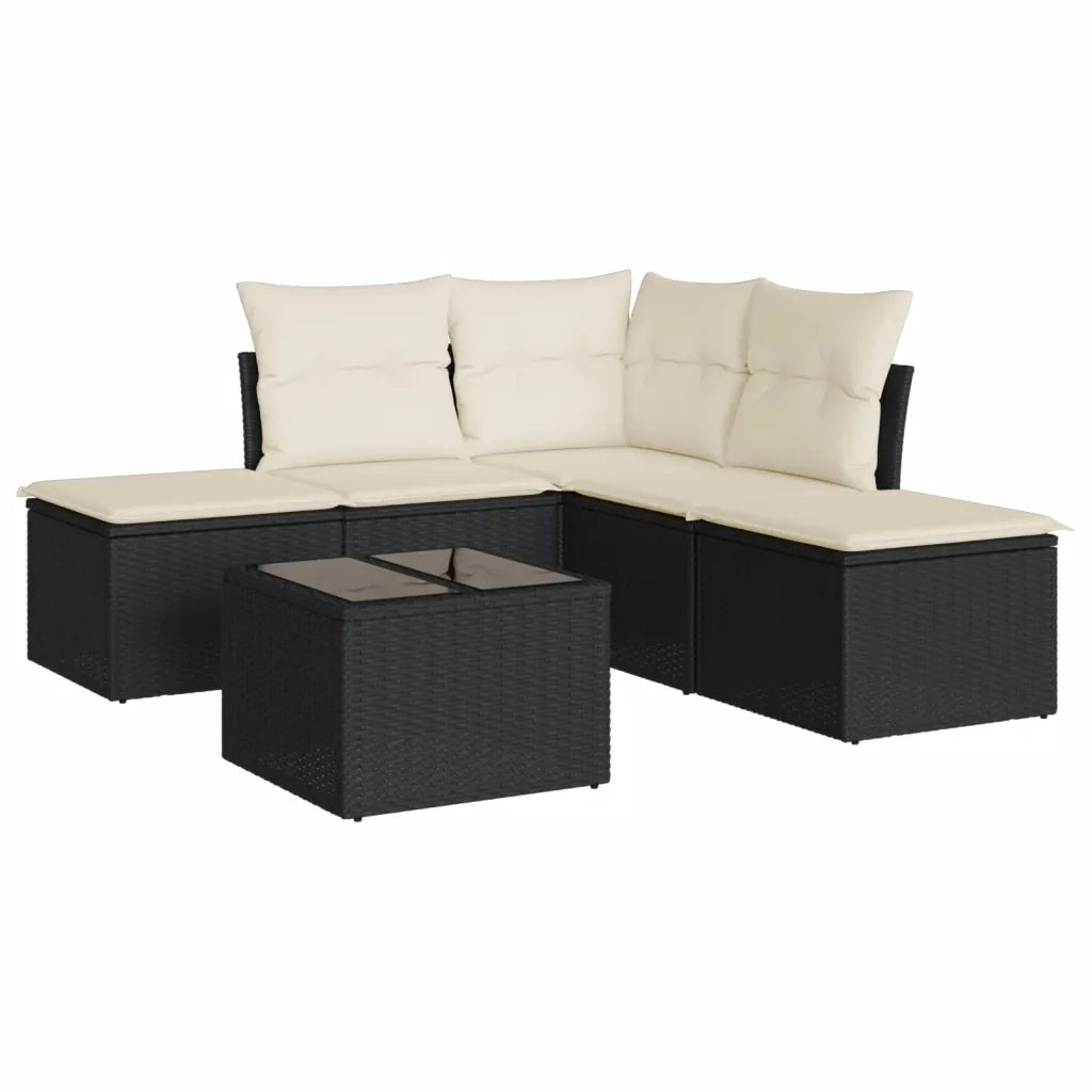 Set Divano da Giardino 6 pz con Cuscini Nero in Polyrattan 3217726