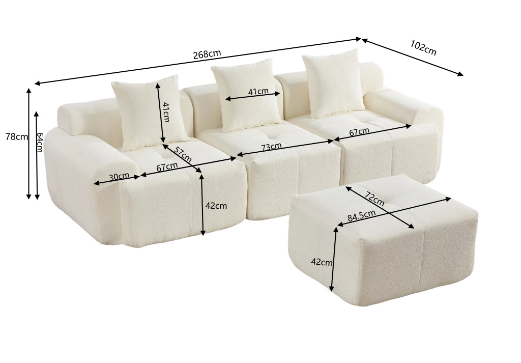 Sof¨¤ modulare a nuvola - Zephmum- 3 posti beige schiuma memory L 268x102x78 cm