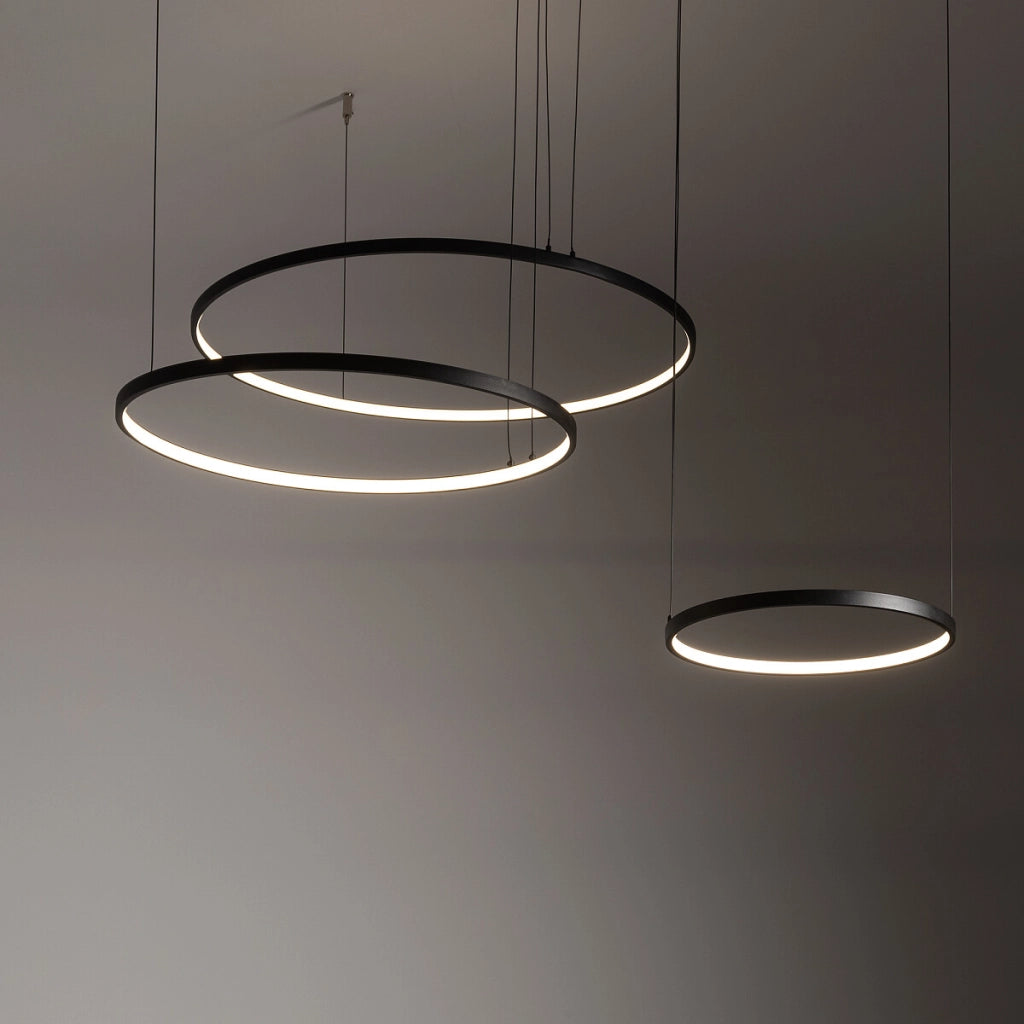 Lampada sospesa nera triplo anello LED Circolo 3000K Nowodvorski