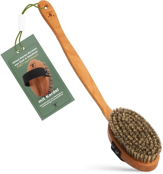 Borsetto di Paletta Premium FSC Certificato - Sisal e Crin di Cavallo & Corda - Borsetto con Setole Lunghe per Massaggio del Corpo e della Schiena, a Secco e Idrico - 100% Made in Germany
