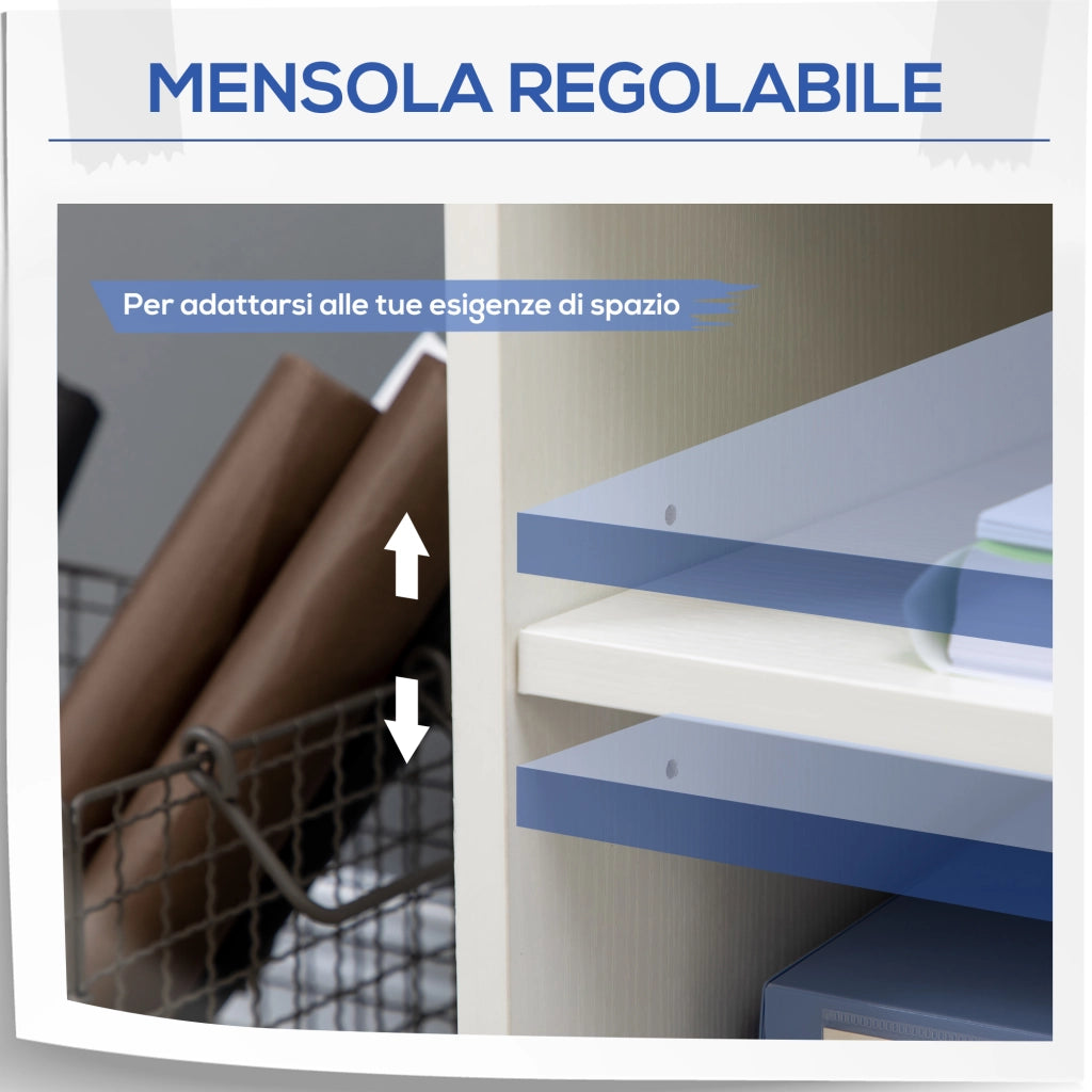 Mobiletto per Stampante in Legno con Ruote e Ripiano Regolabile ¨C Minimal ¨C Bianco