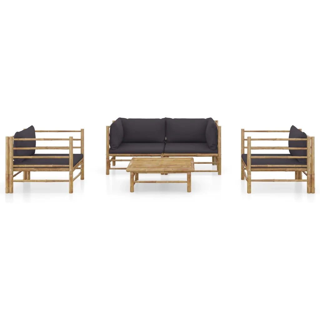 Set Salotto da Giardino 5pz con Cuscini Grigio Scuro Bambù 3058208