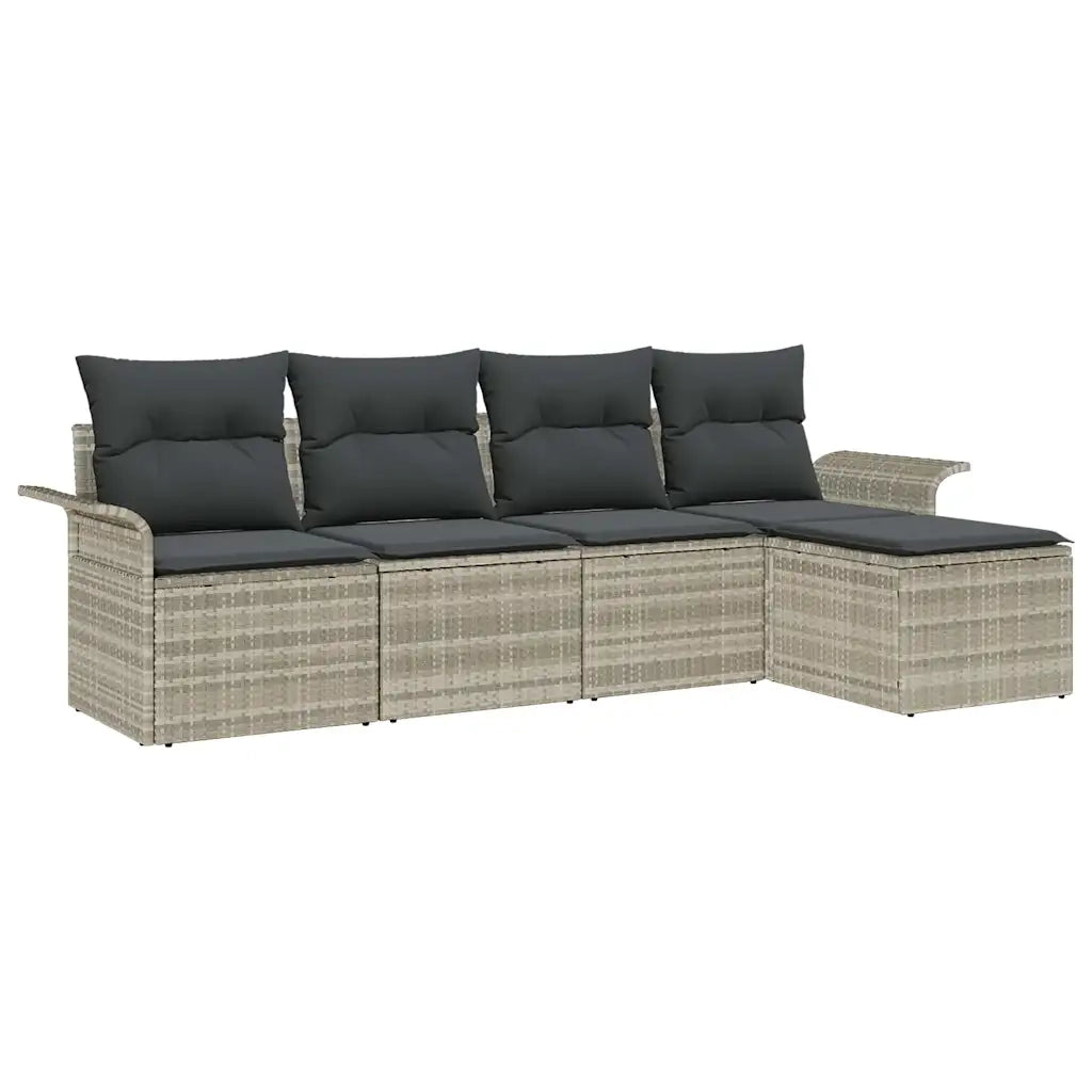 Divano da esterno con cuscino 5 pz-Set di 5 Sofa da Giardino Grigio chiaro polyrattan
