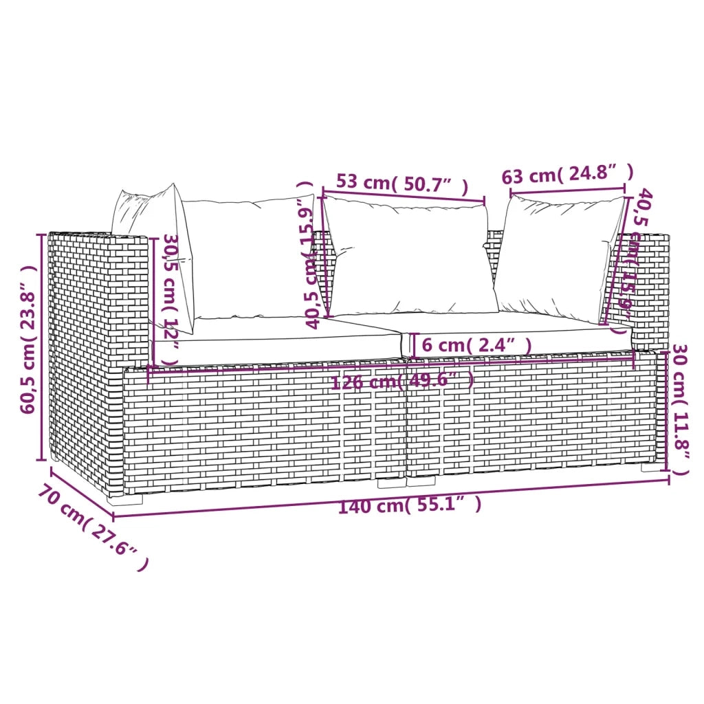 Set Divani da Giardino 3 pz con Cuscini in Polyrattan Nero 317494