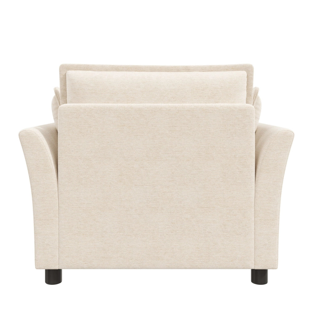 Poltrona singola 90x81x87 cm in chenille beige con braccioli curvi e 2 cuscini
