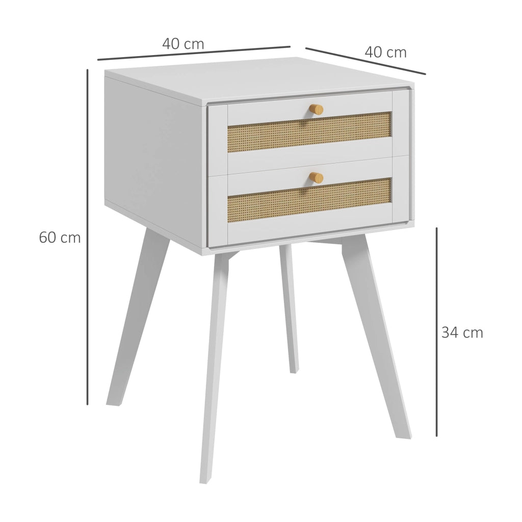 Comodino Bianco con 2 Cassetti Stile Cannage ¨C Minimal ¨C 40x40x60 cm