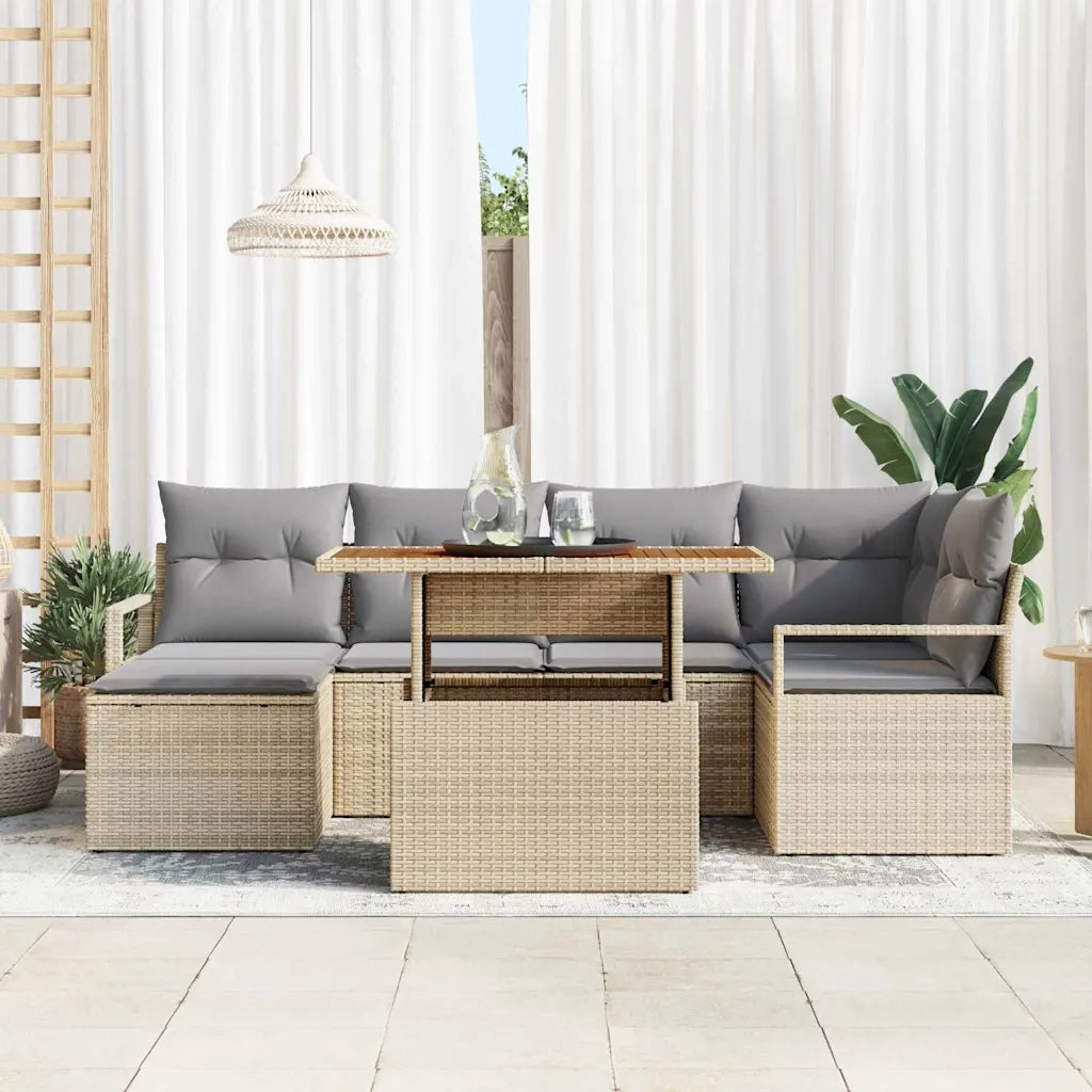 Set da Pranzo per Giardino con cuscino 7 pcs Beige e grigio 3349734