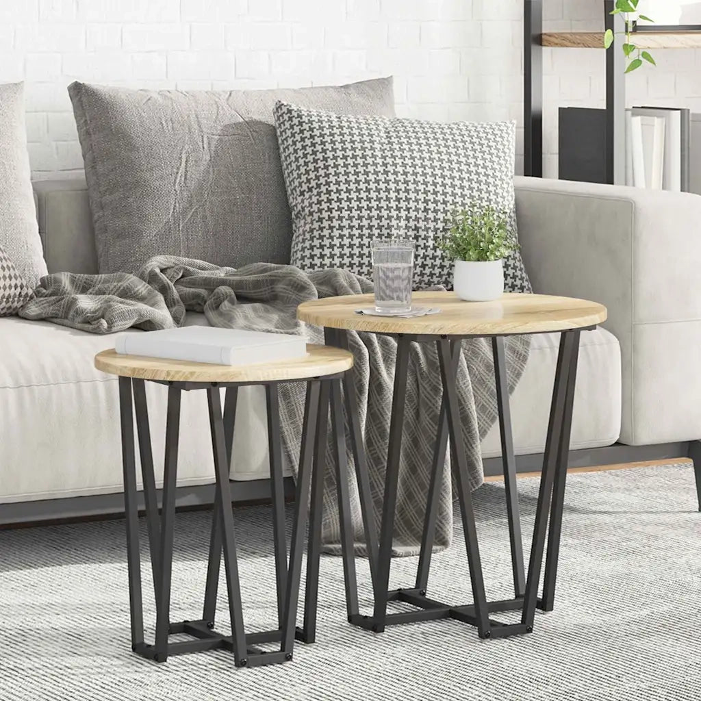 Set tavolini 2 pz | Tavolo laterale Rovere Sonoma e Nero