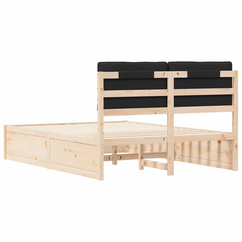 Letto con Testiera Rivestita-Struttura Letto con Testiera Nero 135 x 190 cm Pino massello 521506
