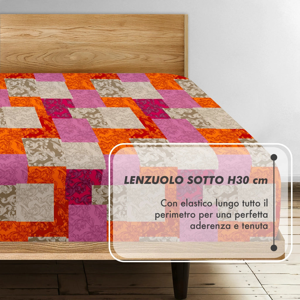 Completo Letto Matrimoniale No Stiro Set Lenzuola In Morbida Microfibra Anallergica Lenzuolo Sotto Con Angoli Elastici Fino 30 Cm, Lenzuolo Teso Sopra 2 Federe Prodotto Italiano  Ornamental