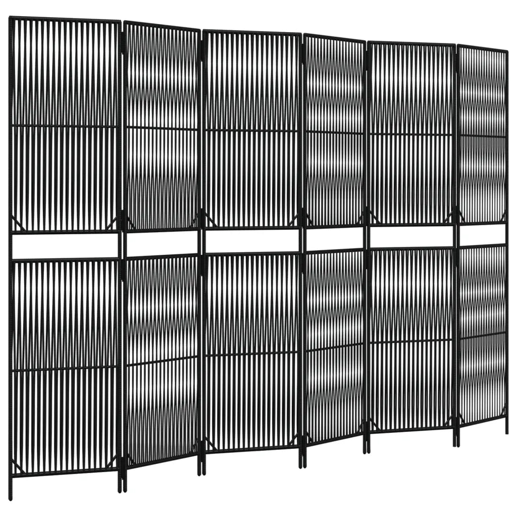 Divisorio per Ambienti | Divider per stanze | Paravento a 6 Pannelli Nero in Polyrattan