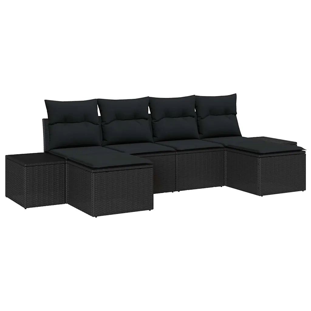 Set Divano da Giardino con cuscino 6 pcs Nero polyrattan 3347173