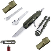 Set da campeggio 5-in-1 - Opvouwbaar - Acciaio inossidabile - Multifunzionale - Inclusa borsa Oxford - 14 x 3,5 x 2 cm - Set da cucina da campeggio
