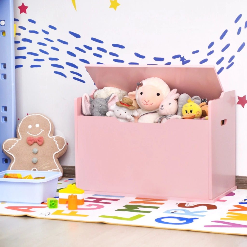 Cassa per giocattoli con 2 cerniere di sicurezza, Cassa con coperchio sollevabile Rosa