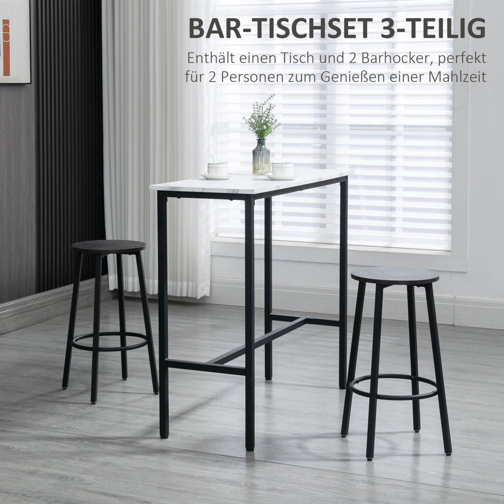 Set tavolo bar con 2 sgabelli ¨C Xylo ¨C piano effetto marmo bianco telaio acciaio 2 persone