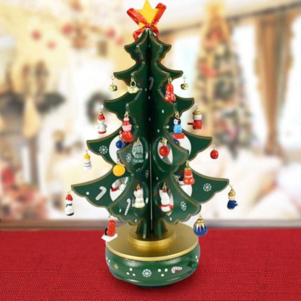 Trade Shop - Carillon Natalizio Albero Di Natale Legno Con Addobbi 33cm Decorazioni Natalizie -