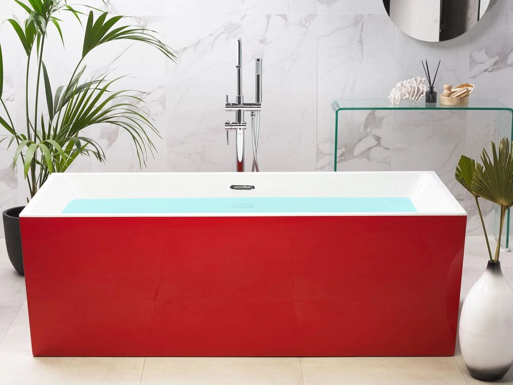Vasca da Bagno Freestanding Acrilico Rosso Sistema Anti Straripamento
