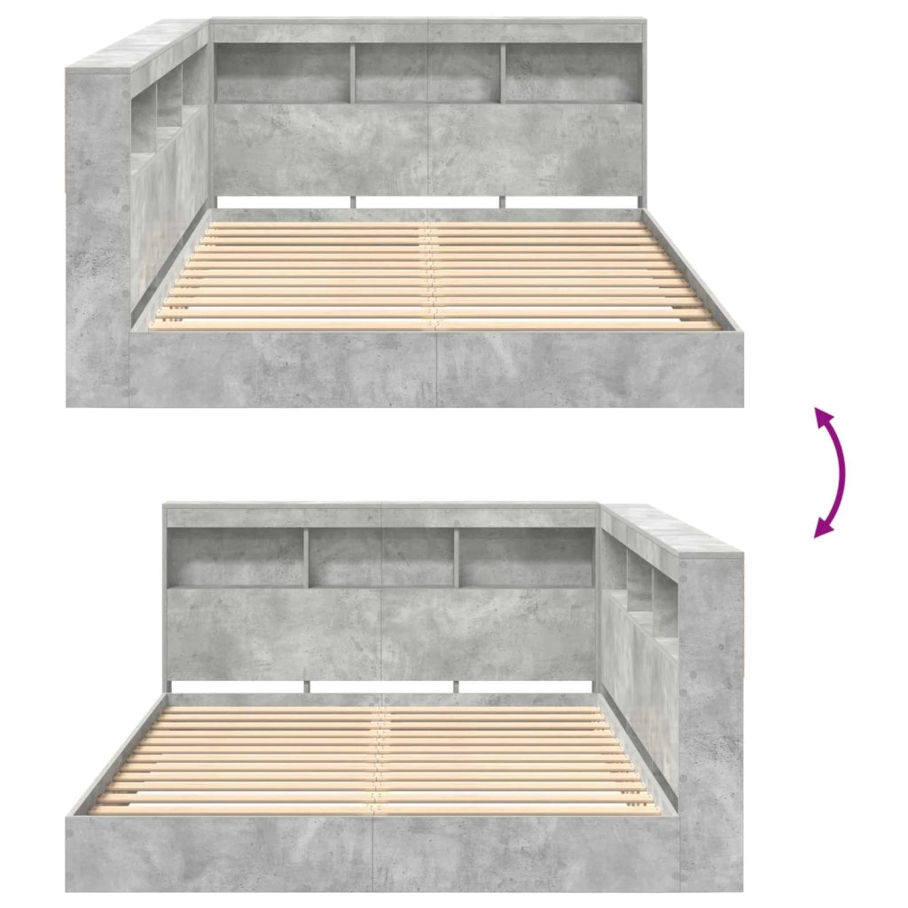 Letto Libreria Grigio cemento 140 x 200 cm Legno multistrato 3335731