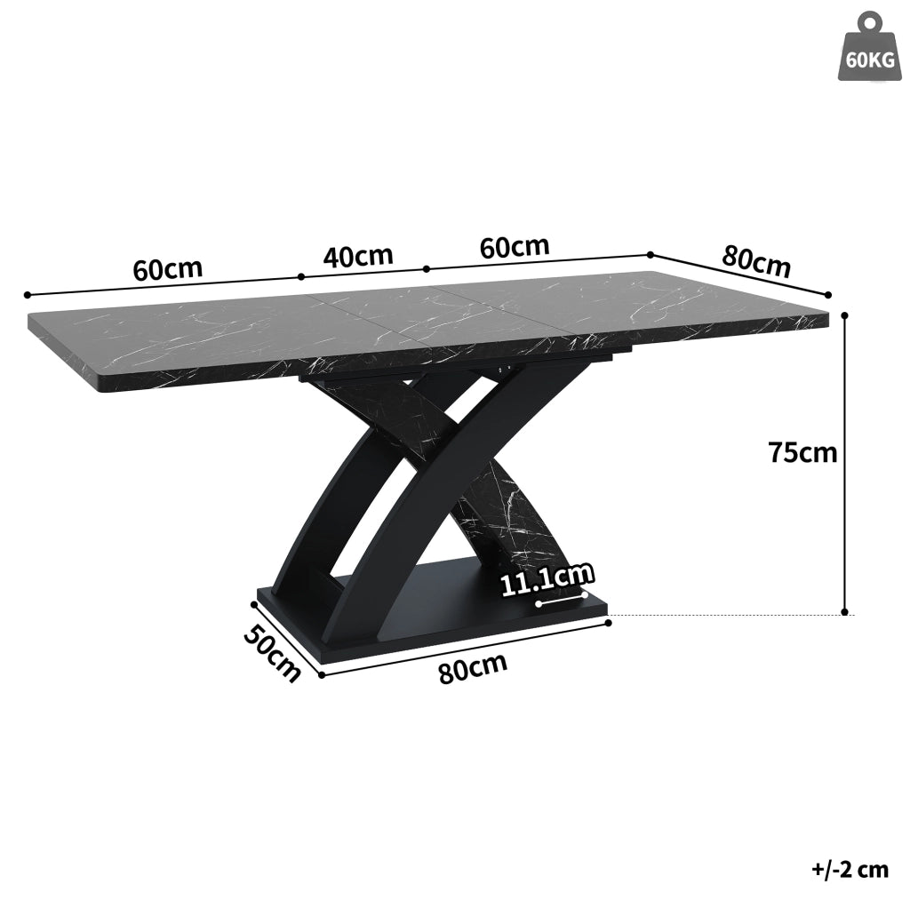 Tavolo da pranzo 120x80x75 cm allungabile; MDF e metallo; nero