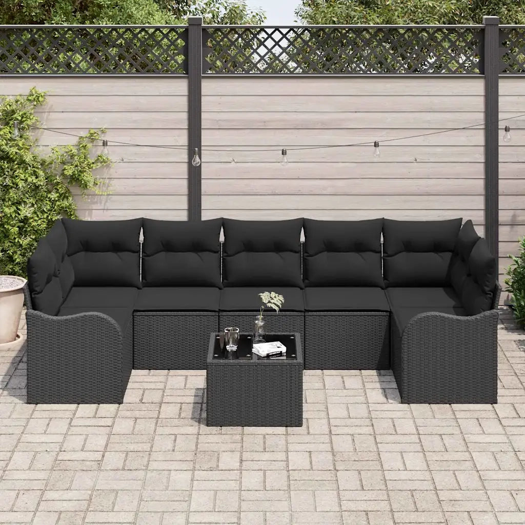 Set Divano da Giardino Nero 55 x 55 x 37 cm polyrattan