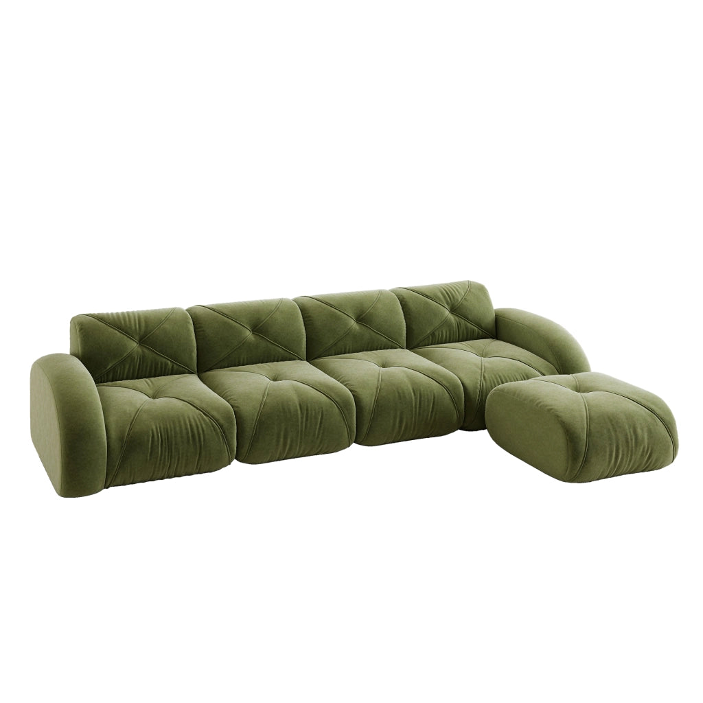 Divano Angolare Modulare 4 Posti con Poggiapiedi ¨C MINIMAL ¨C Verde