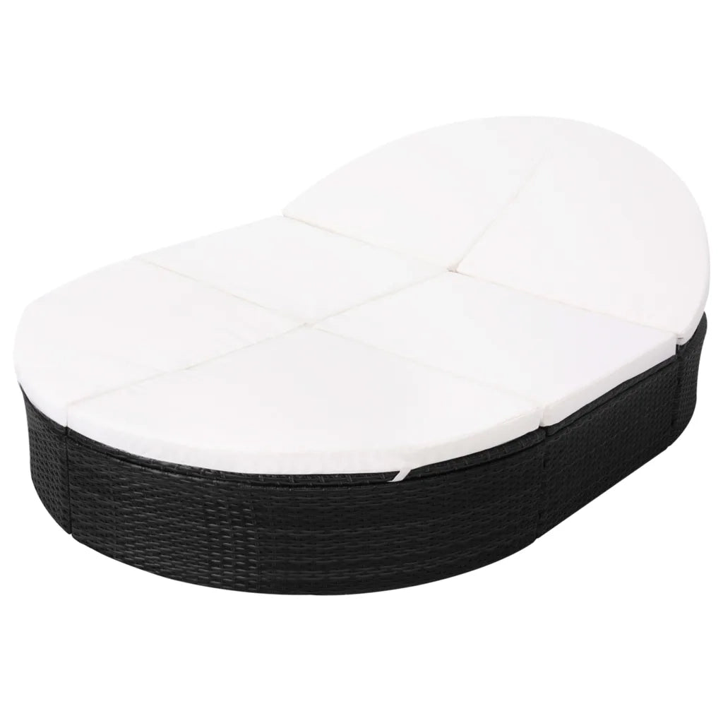 Lettino Prendisole con Cuscino in Polyrattan Nero 42940