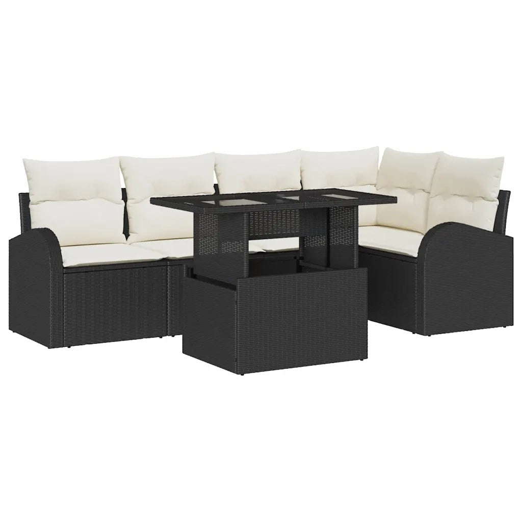 Set Divano da Giardino 6 pcs Nero e Crema polyrattan