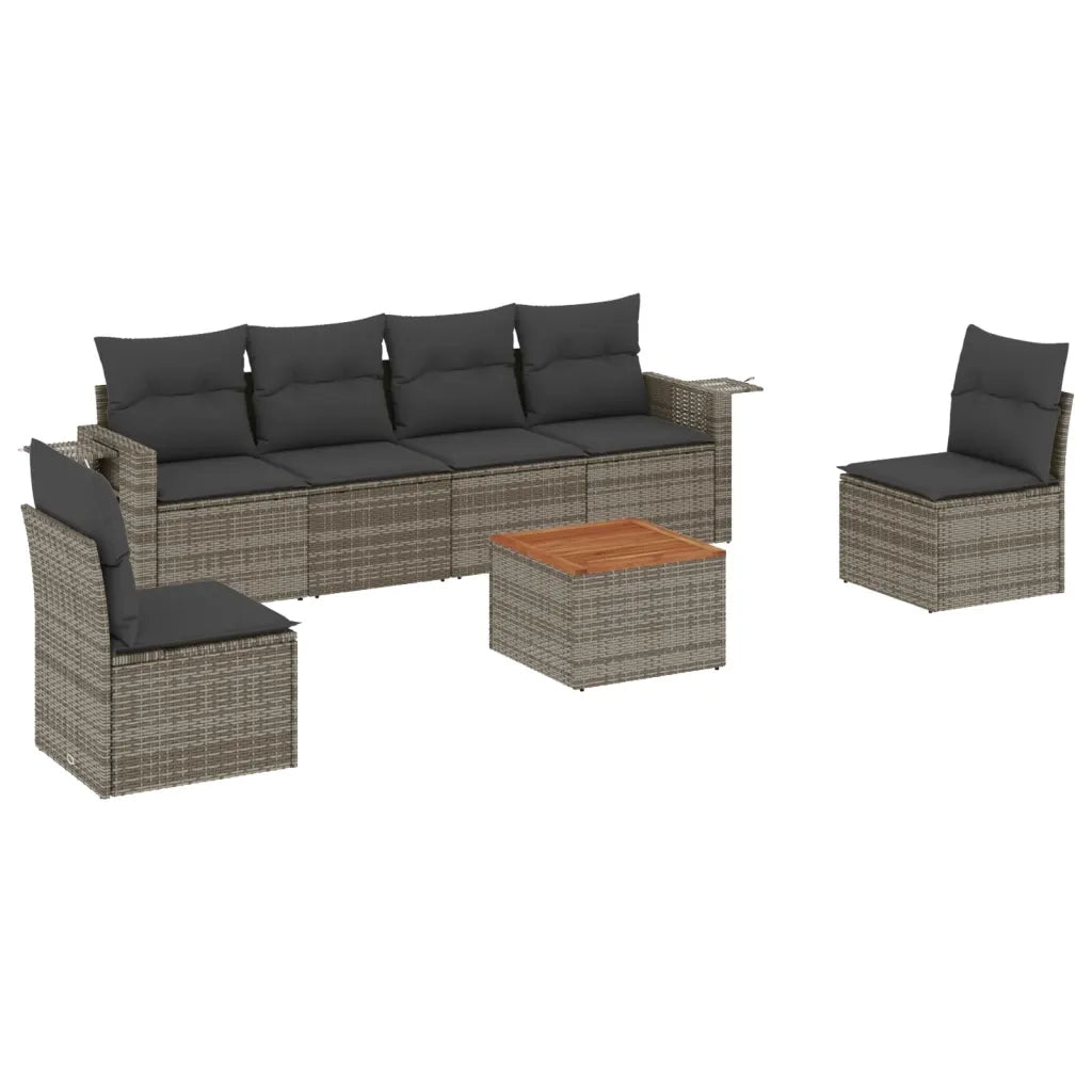 Set Divani da Giardino 7 pz con Cuscini Grigio in Polyrattan 3224513