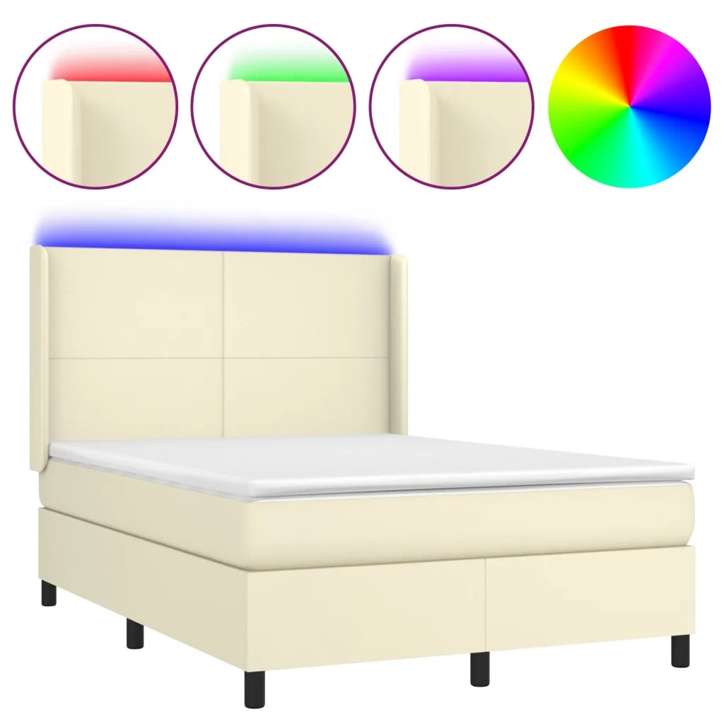 Giroletto a Molle con Materasso e LED Crema 140x190 cm 3139261