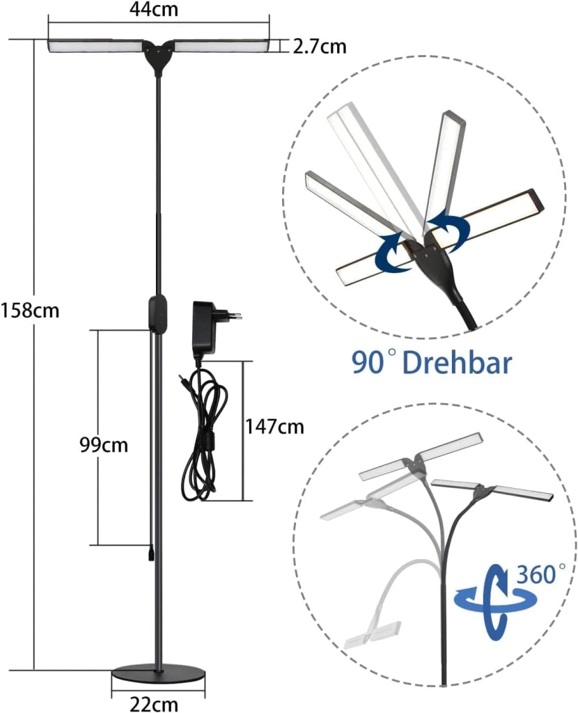 ZMH Lampada da Terra LED Nero 9W 158cm Dimmerabile Timer Memoria per Studio Camera