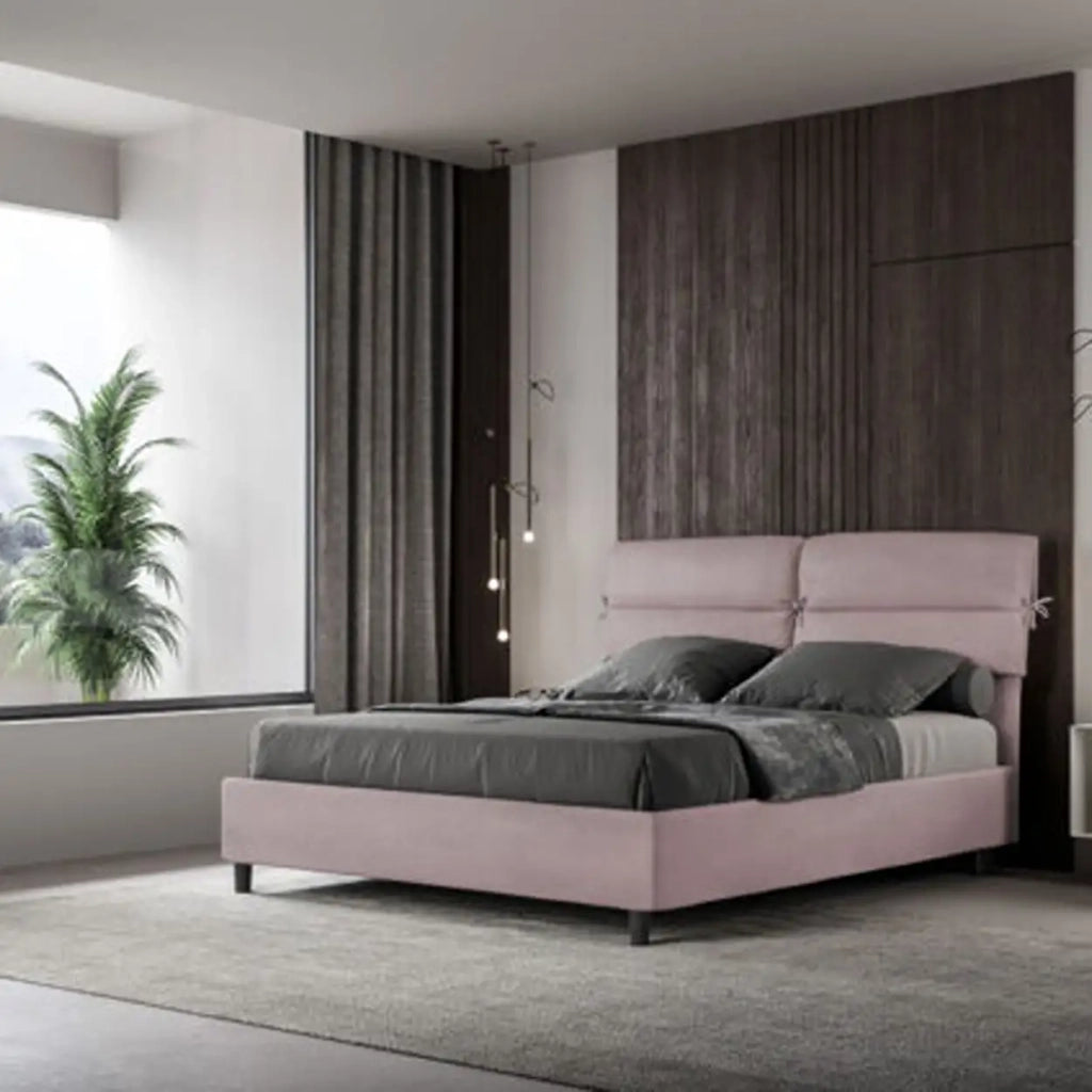 Letto matrimoniale con rete imbottito 160x200 microfibra glicine Nandy