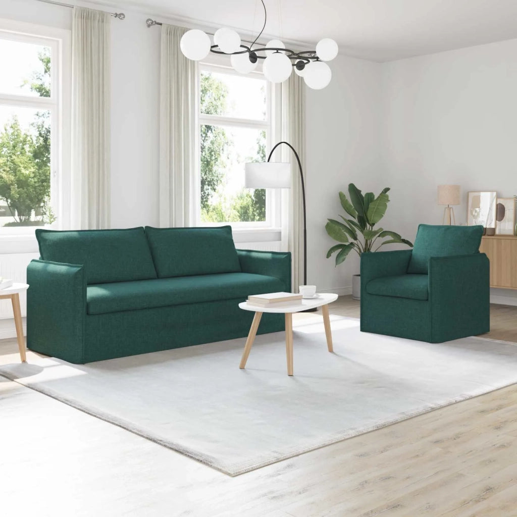 Divano 2 pcs Verde Scuro 196 x 82 x 85 cm Tessuto